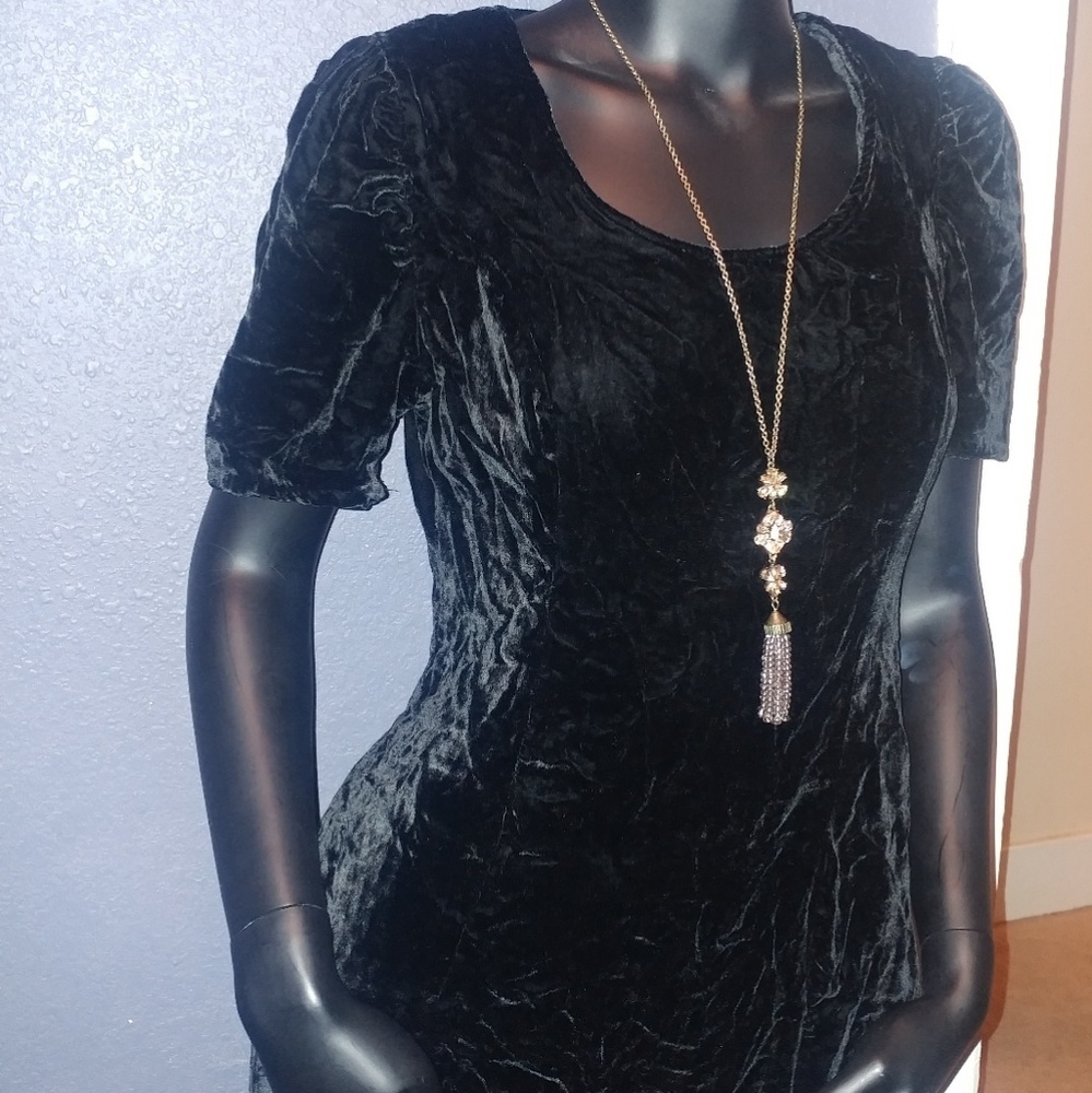 NWT Tulle black velvet mini dress. Size L
